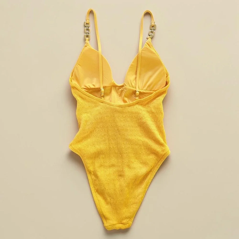 Trina Turk Smocked One Piece Cabana Tie Waist Swimsuit Sz 6 Mango